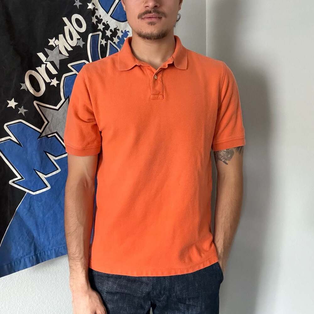 Lands' End Men's Orange Short Sleeve 100% Cotton Pique Polo Shirt